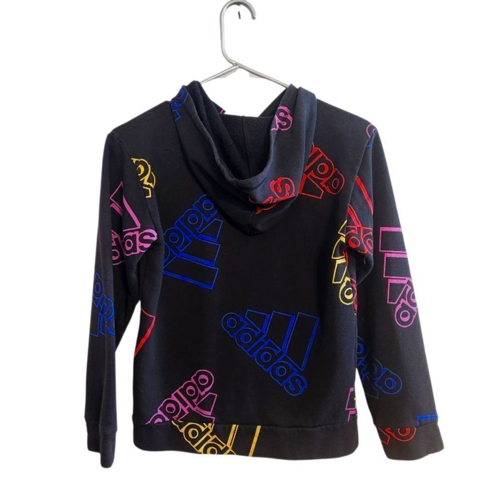 Kids Adidas Black Hoodie with Colorful Logo Size M 10/12 - Picture 2 of 6